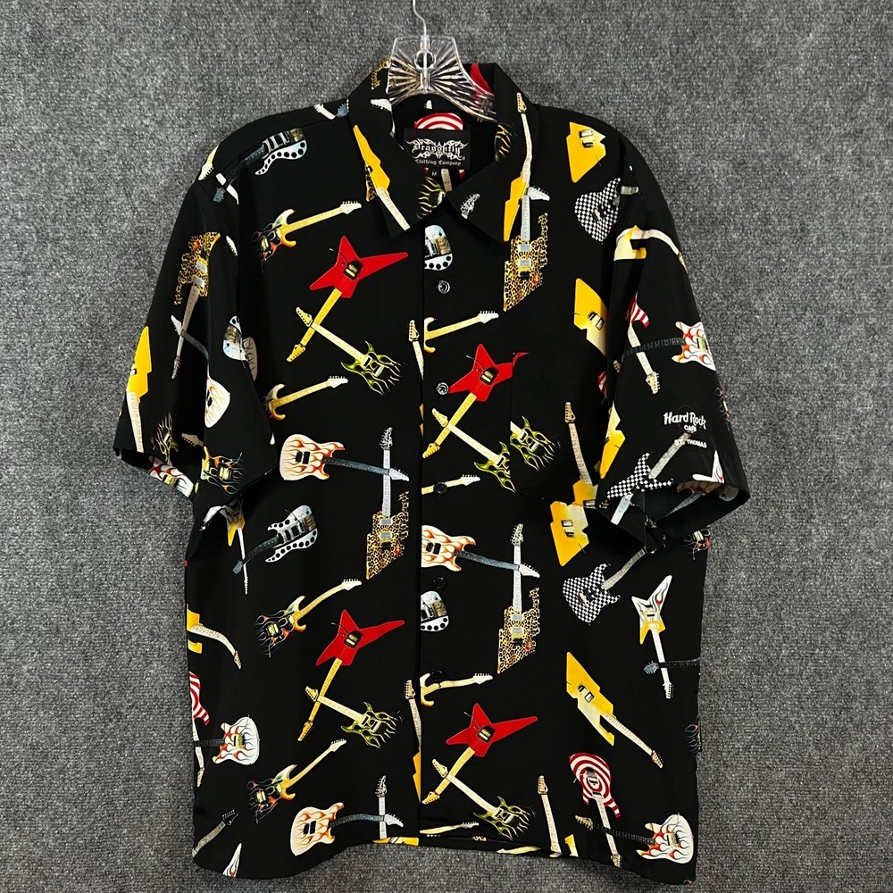 Mens VTG Dragonfly Clothing Co. Hard Rock St Thomas AOP Guitar Camp Shirt Size M - Picture 5 of 13